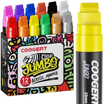 12 Vibrant Colors Jumbo Poster Markers, 15MM Thick Permanent Acrylic Graffiti...