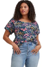 Torrid Heritage Slub Puff Sleeve Tee Plus Size 4X Floral Black Boho