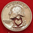 1963 REAL SILVER Quarter VALENTINES DAY HEART Counterstamp Lovers Coin #1223Q63r
