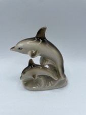 Vintage Porcelain Dolphin Mom And Baby Figurine In Excellent Condition