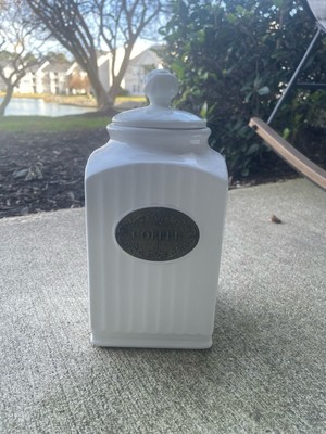 THL Farmhouse Coffee Canister Jar Lace Lattice Top Classic French Chic Farmhouse