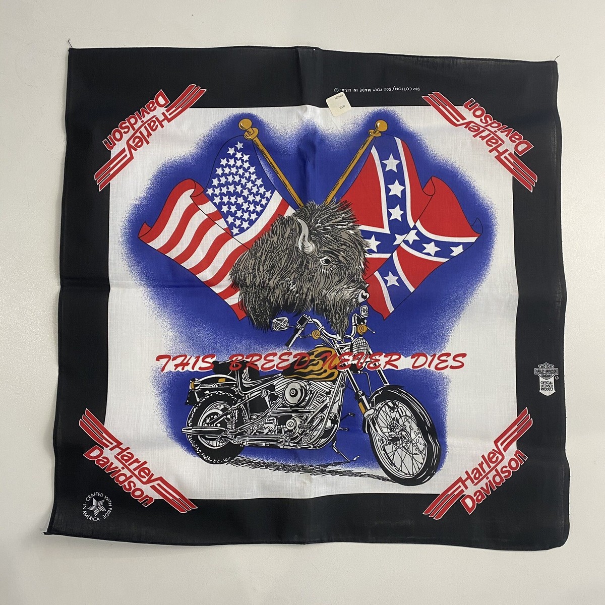 Vintage Harley Davidson Bandana 80s Breed Never Dies BUFFALO