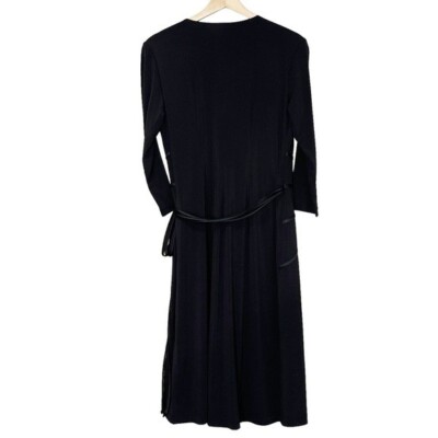 Tadashi Black Stretch Knit Long Sleeve Wrap Midi Dress Size M Slimming Side  Tie | eBay