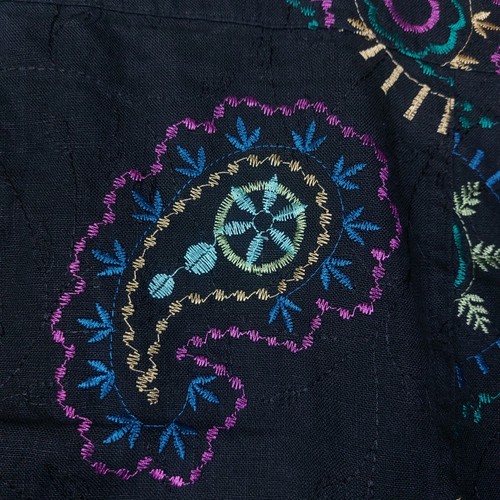 Carole Little Jacket Women 1X Black 100% Linen Paisley Embroidered Button Front - Picture 10 of 12