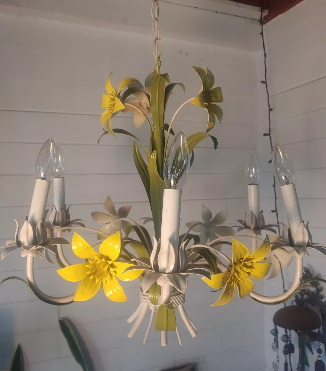 Vintage Italian Tole Floral 6 Arm Chandelier 1950s eBay