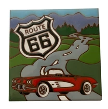 VTG Earthtones Route 66 Trivet Art Tile  6x6 Hand Made Tucson AZ 1995 Wall Hang