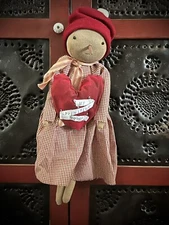 GP Grubby Primitive Snowman Country Farm Rag Doll w Valentine Heart Folk Art 16"