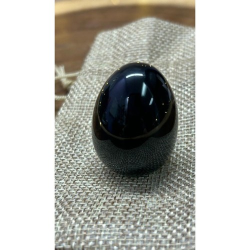 Black Obsidian Crystal Egg With Stand & Burlap Pouch - Picture 6 of 6