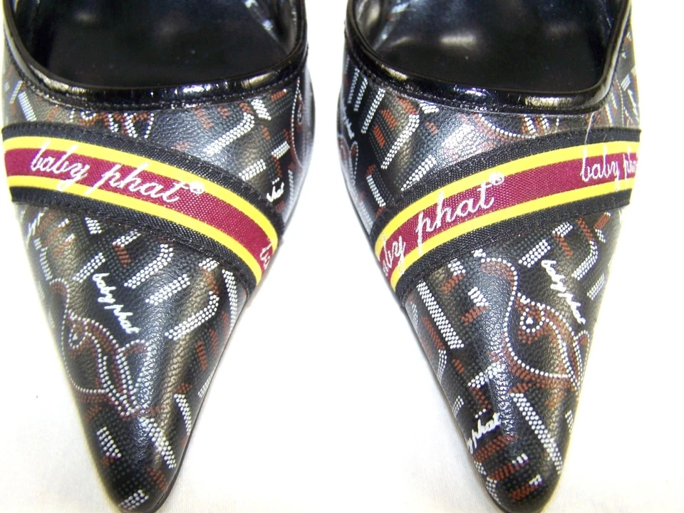 Salto Baby Phat preto vermelho amarelo branco feminino tamanho 5B 5 B - Imagem 2 de 4