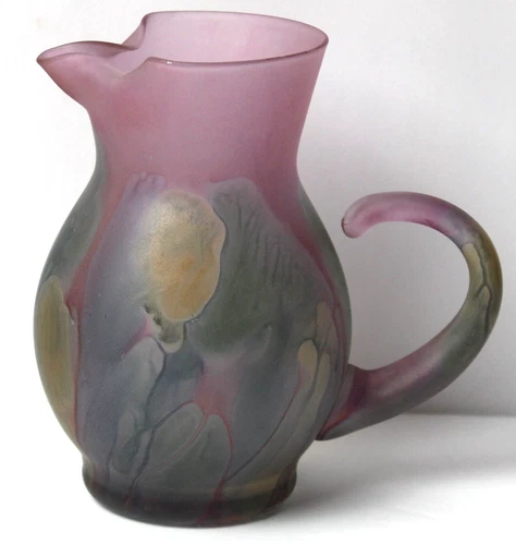Vintage Rueven Art Glass Art Deco Purple Swirl Pitcher