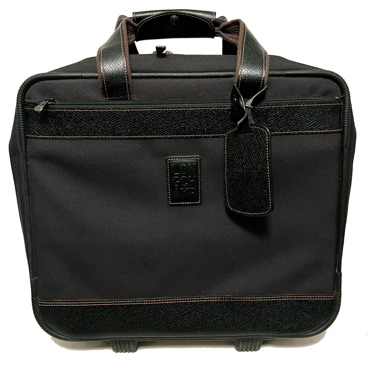 LONGCHAMP Boxford Black Poly Canvas Leather Rolling Travel Case