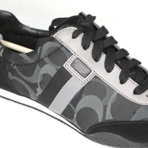 COACH Kinsley Suede Canvas Sneaker Monogram Fabric Black Grey Running Shoes NEW - Picture 8 of 11
