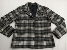 Vintage Old Navy Women's L Wool Blend Button Blazer Jacket Gray/Black/whit Plaid