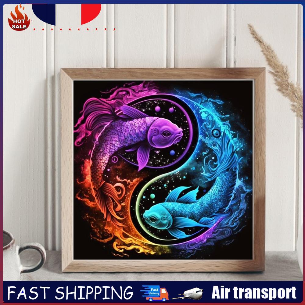 Full Embroidery Cotton Thread 11CT Printed Taiji Double Fish Cross ...