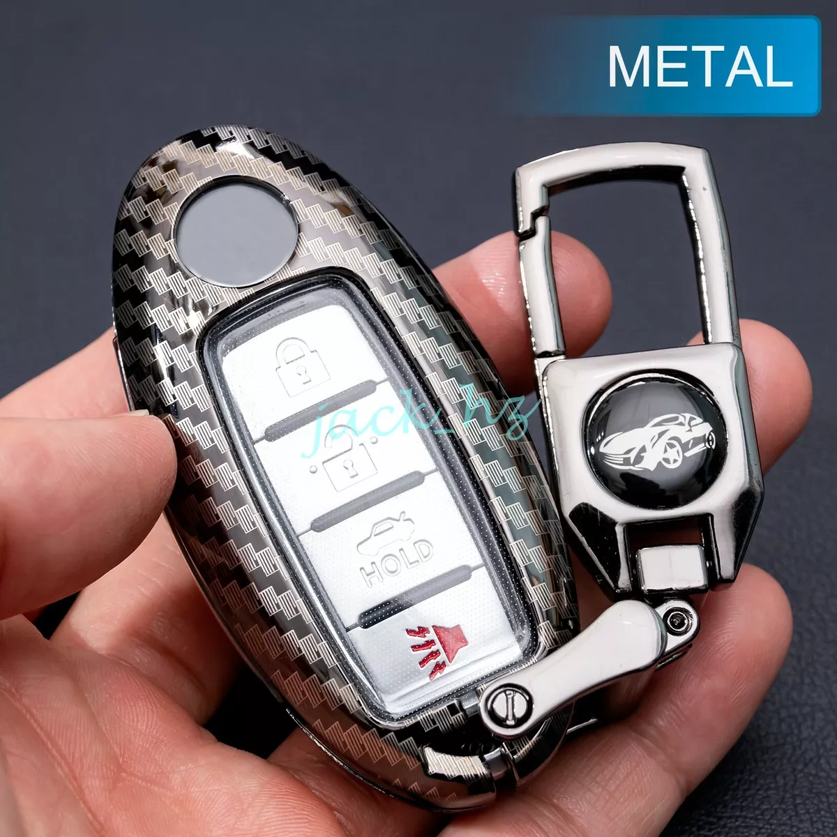 Carbon Fiber Metal Car Key Ring Keychain Fob Cover Case For Nissan