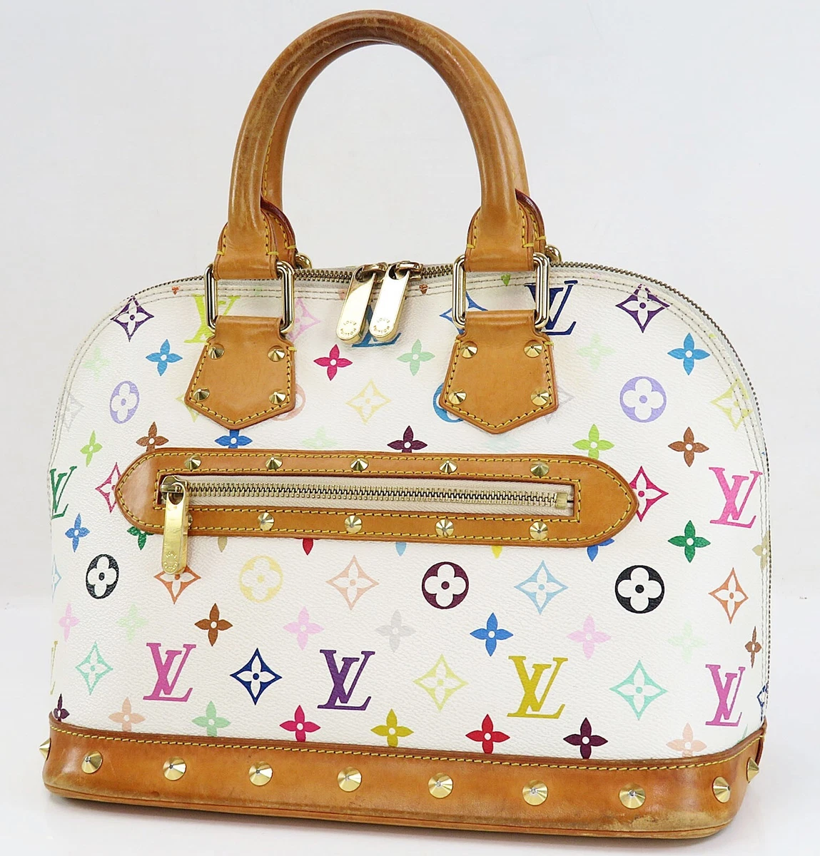 Authentic LOUIS VUITTON Alma White Multicolor Monogram Handbag