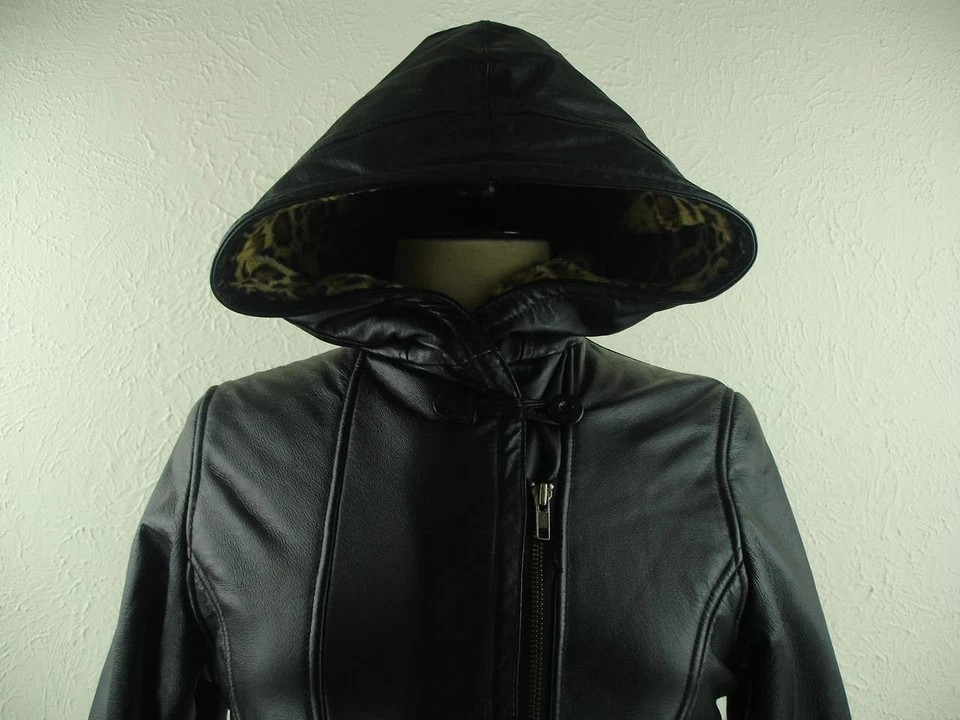 Chaqueta Abrigo Mujer XS S Niña XL Wilson Cuero Negro Forro Piel Sintética Leopardo Foto 3 de 4