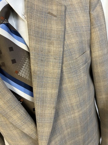 Mens VINTAGE 70s BLAZER Blue/Gray Plaid JACKET suit coat Disco Mod 42 & Necktie - Picture 7 of 13