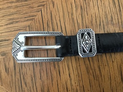 ladies black leather belt with silver buckle