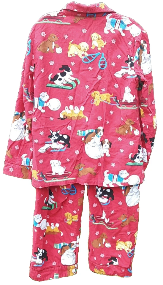 Nick & Nora Flannel Pajama Set Sledding hRed Holiday Winter Dogs Puppies Size M - Image 3 of 4