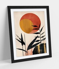 ORANGE SUN AND PLANTS BOHO HOME DECOR FRAMED ART PICTURE POSTER PRINT DECOR