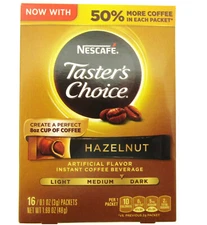 Nescafé Tasters Choice Instant Coffee  Hazelnut  Medium/Dark  16 Single Packets