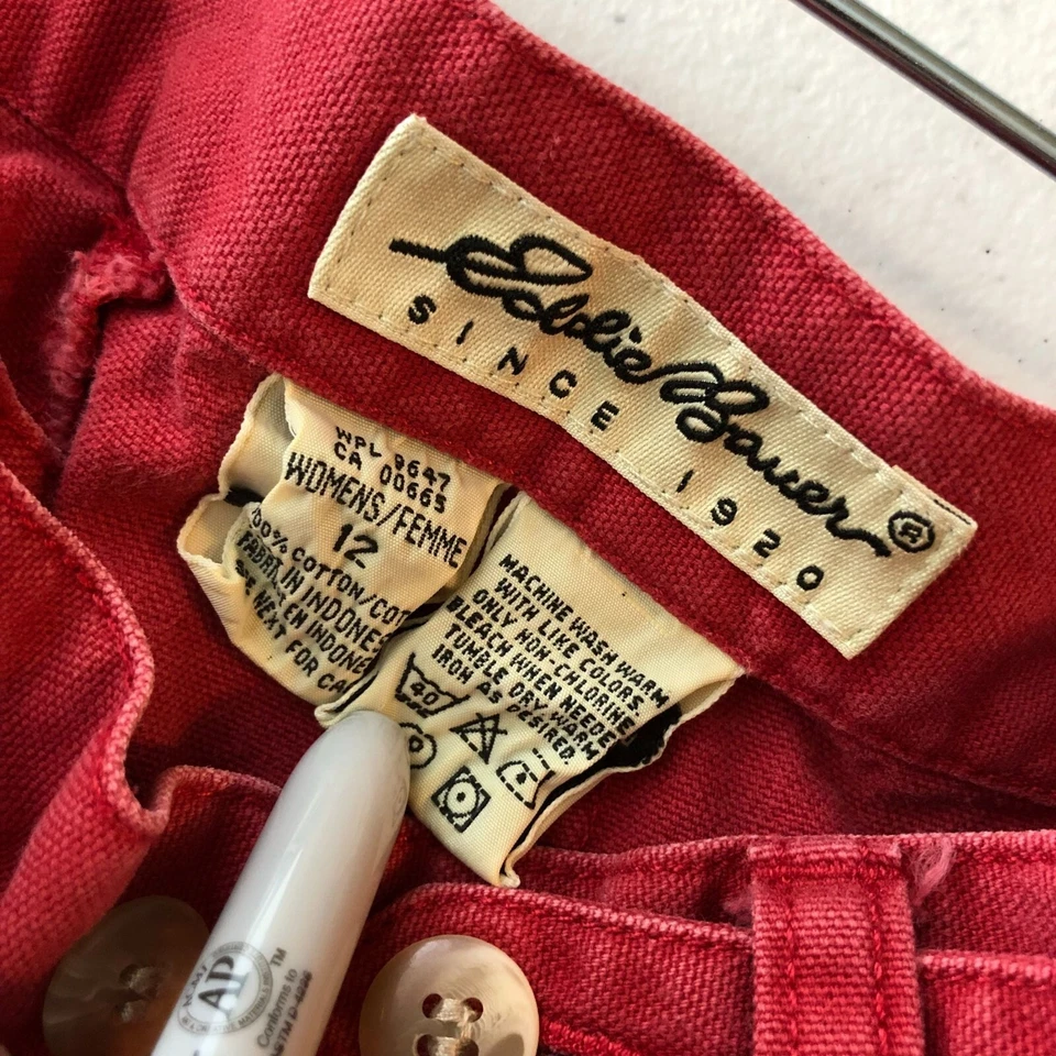 Pantalones Cortos Informales Vintage Eddie Bauer Rojo Plisado Frontal Algodón Cintura Alta Talla 12 Foto 3 de 3