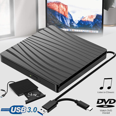 Externes DVD Laufwerk USB 3.0 & Type-C Tragbar CD DVD +/-RW Brenner DVD Laufwerk