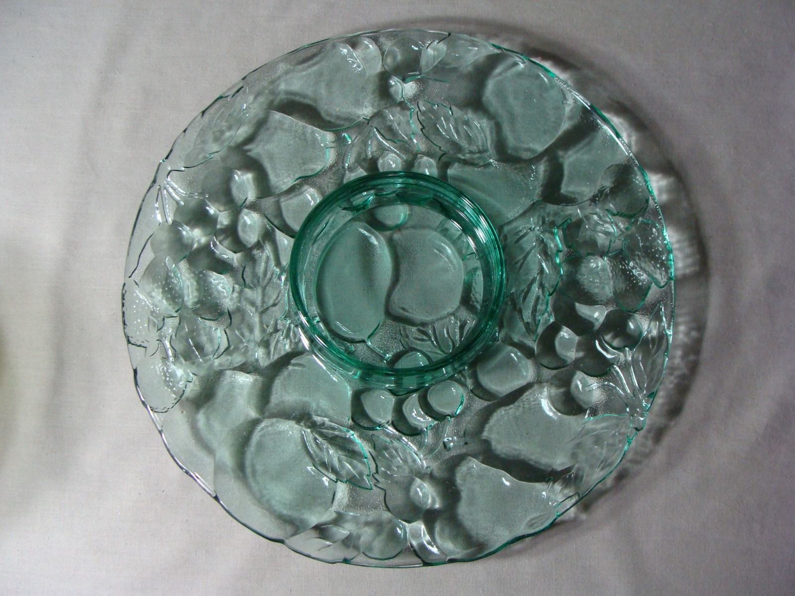 Indiana Glass Green Glass Chip & Dip In The Madeira Raised Fruit Pattern