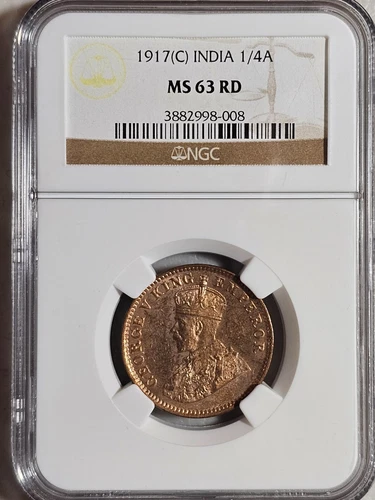 India 1/4 Anna 1917C NGC MS 63 RD