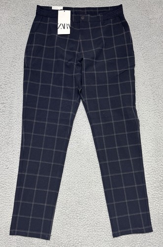 Zara The Driver Hose Comfort Slim kariert dunkelblau Damen Medium 30x29 NEU - Bild 1 von 10