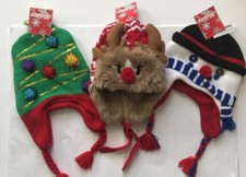 NWT Kids Winter Knit Hat Reindeer Trapper Peruvian Christmas Tree Snowman