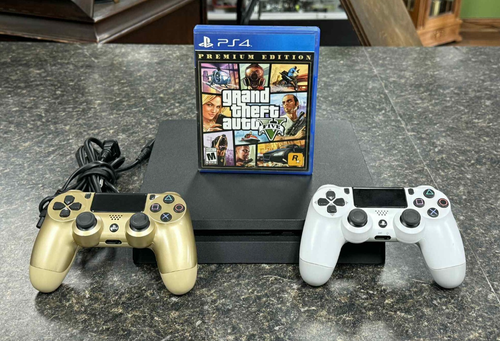 Sony PlayStation 4 PS4 Slim 500GB Video Game console w/ 2 Controllers & GTA 5