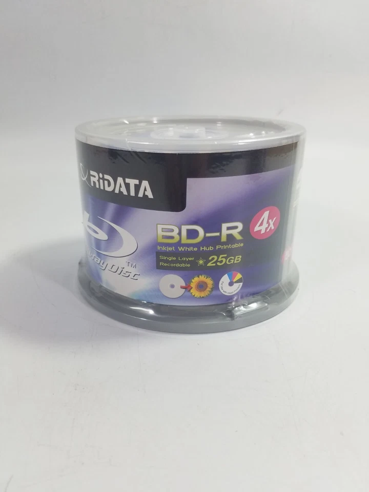 Ritek Ridata 50pk Blu-Ray BD-R Blank Discs Inkjet White Hub Printable 25GB 4x  - Image 2 of 4