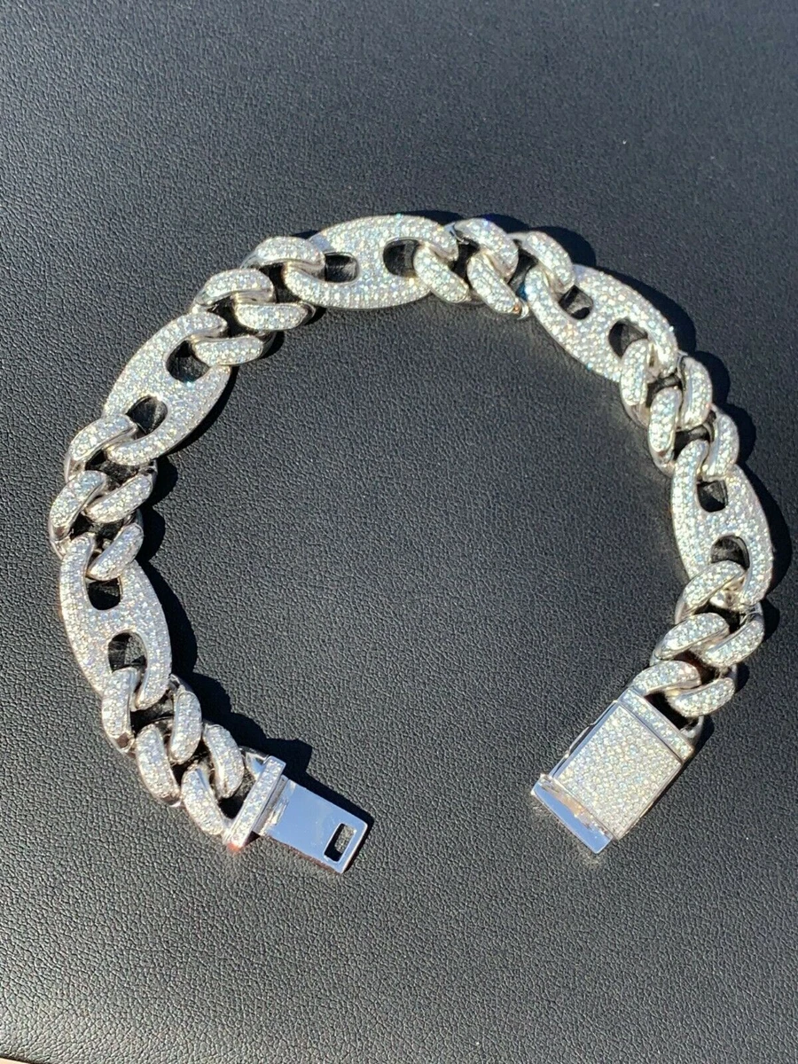 Mens Miami Cuban Iced Gucci Link Bracelet Solid 925 Silver Hip Hop