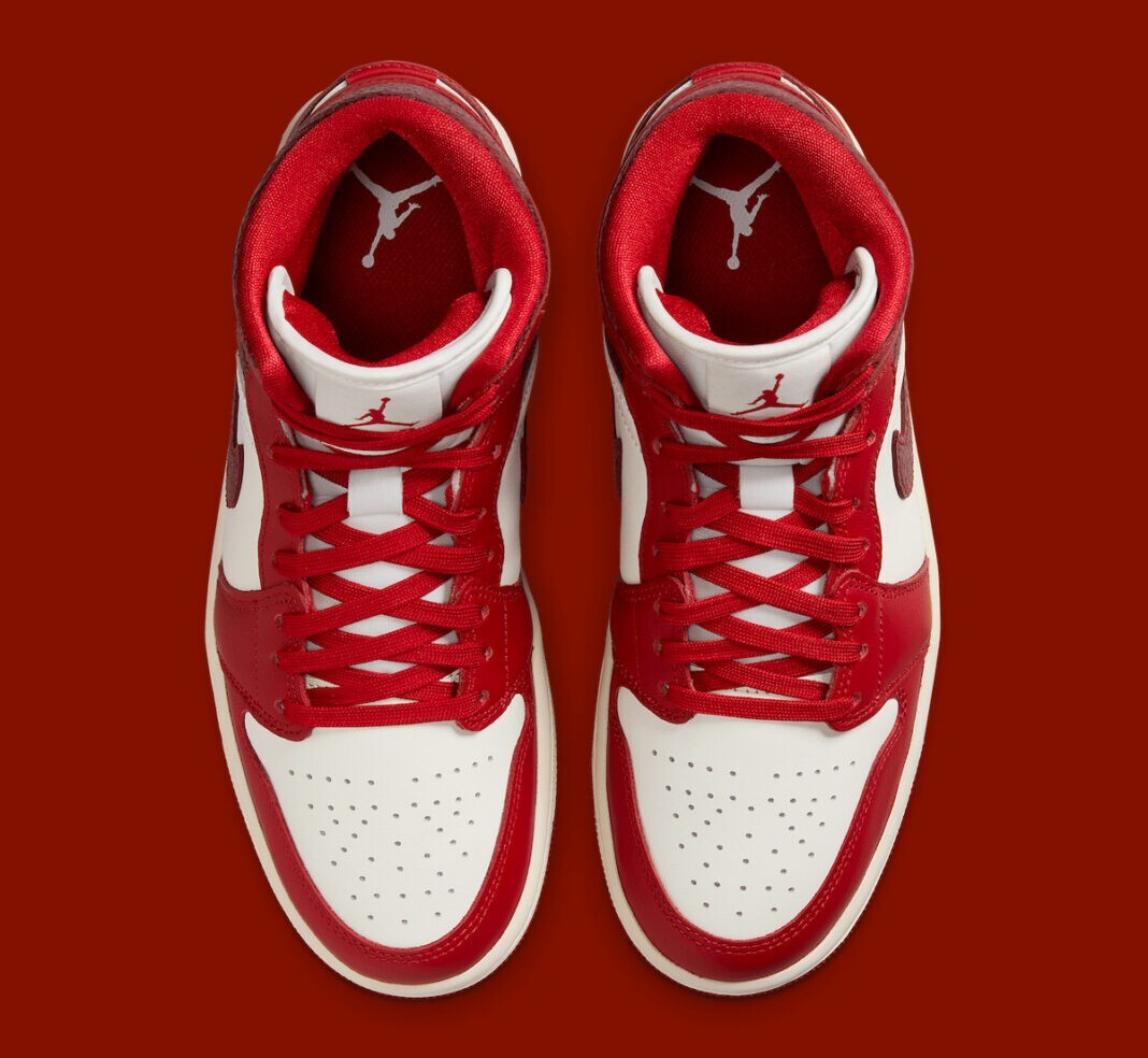 Nike Women's Air Jordan 1 Mid SE Shoes Red Cracked Leather
