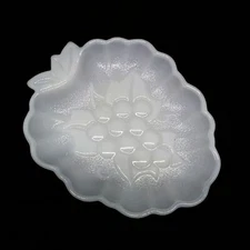 Hazel-Atlas Opaque Milk Glass Embossed Grape Snack Dish -Trinket - Candy-Vintage