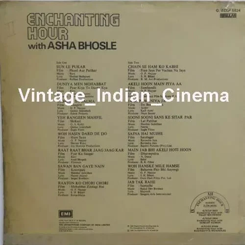 Enchanting Hour With Asha Bhosle 1982 Hindi Bollywood Rare Vinyl LP 12" Record - Image 2 of 4