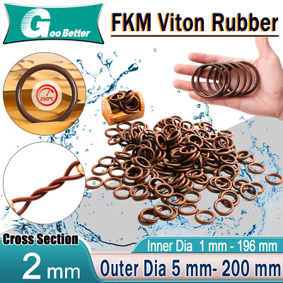 Metric Vitons  FKM Rubber O-Rings 2mm Cross Section 1mm-196mm ID , 5mm-200mm OD
