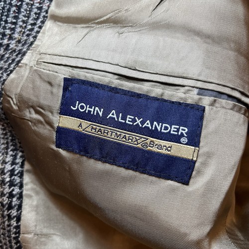 VINTAGE Tweed Jacket Gray Black Plaid 100% Wool Blazer John Alexander USA 42R - Picture 3 of 11