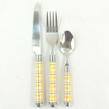 Hampton Silversmith Plastic Plaid Green Orange Yellow White Stainless Flatware
