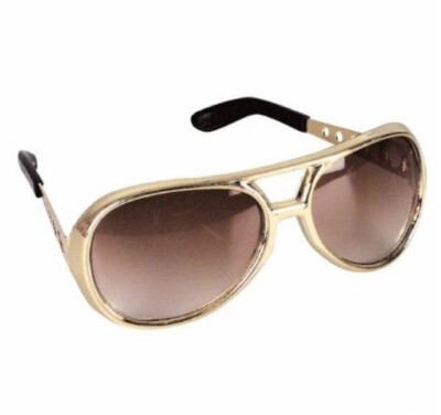 Plastic Aviator Sunglasses - Elvis - Gold - Costume Accessory - One Size
