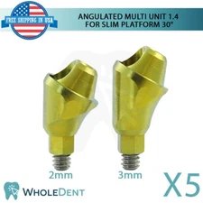 5X Angulated Slim Multi Unit 30° 1.4mm Abutment Attachment Int Hex 2.0mm