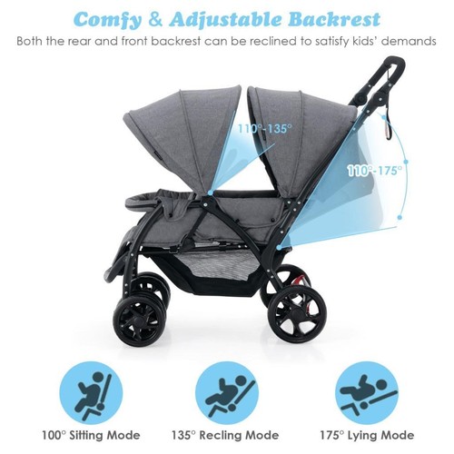 Double Tandem Infant Baby Toddler Child Folding Pusher Stroller Pram Seat Buggy - Picture 6 of 10