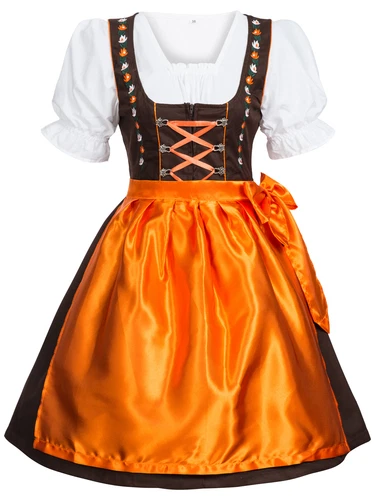 dirndl traditional dress 3 pieces Dress blouse apron brown orange sizes 34 to 44 4504