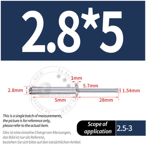POP RIVETS ALUMINIUM BODY STEEL MANDREL OPEN END DOME HEAD 2mm 2.4mm 4mm - 6.4mm - Picture 38 of 174