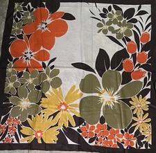Vtg Golden Camel Hand Printed  Rolled Silk Bright Floral 31x31  Scarf, Shanghai