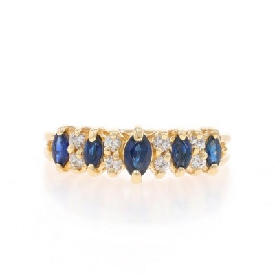 Gelbgold Saphir Diamant Ring - 14k Marquise 0,95ctw Stufen Fünf Steine