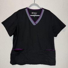 Grey's Anatomy by Barco Scrub Top Womens 3XL Black V-Neck Active Pockets Piping