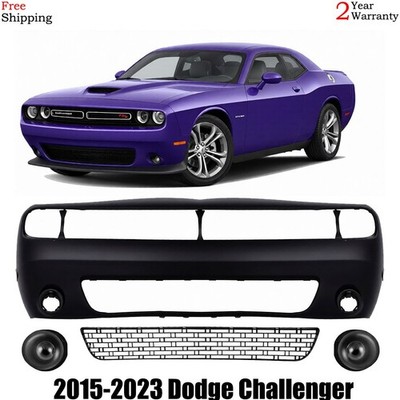 Front Bumper Cover Paintable & Fog Lights Kit For 2015-2023 Dodge Challenger